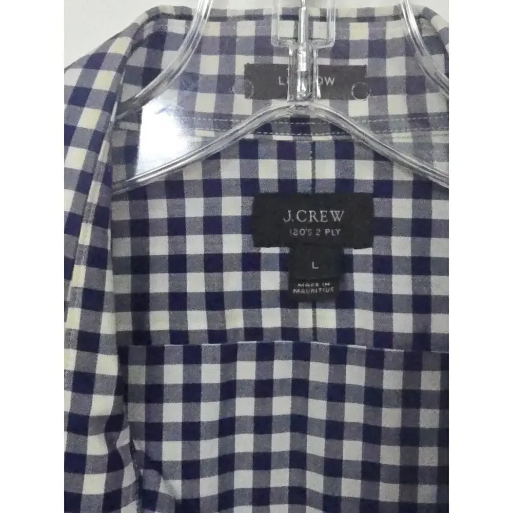 J. CREW 120's Navy Blue & White Gingham Men's Shirt 1 Pocket 2 Ply Cotton Sz L